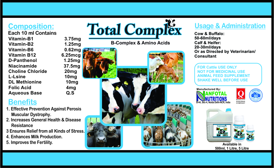 Cattle Total Complex - B-complex Nutritional Powder For Healthy Growth, Stress Relief & Enhanced Milk Production | Essential Vitamin Supplement For Cows, Buffaloes, Calves & Heifers