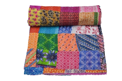 100% Cotton Classical Floral Patchwork Embroidery Work Kantha Quilt
