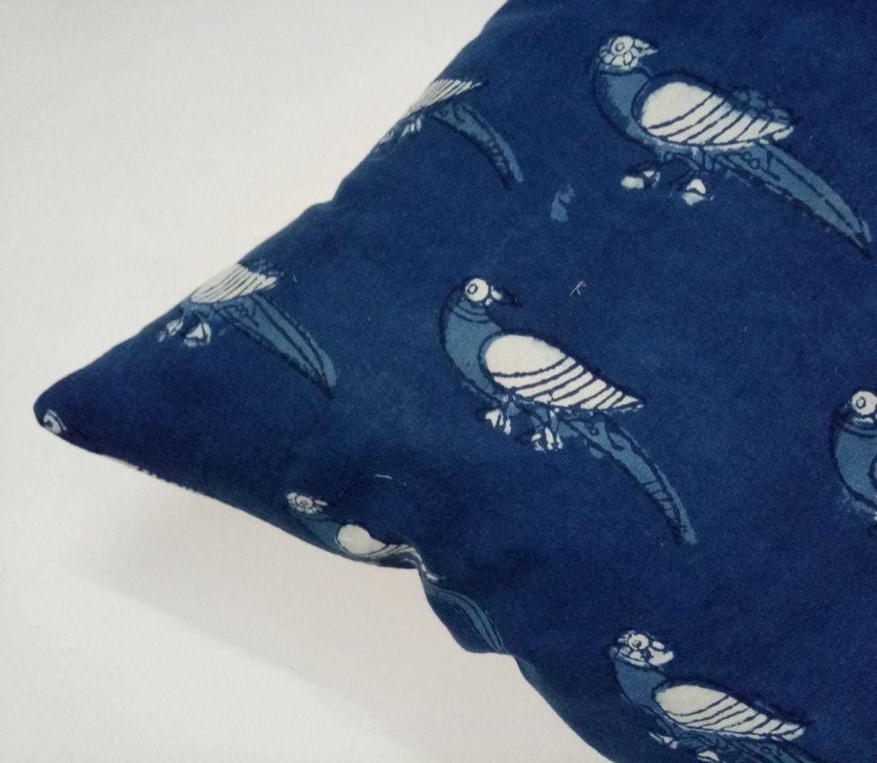 Handmade Hand Block Print 100% Cotton 16x16 Inches Indigo Blue Cushion Cover With Zipper - Square Shape, Printed Pattern, Customizable Designs