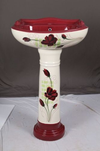 Pedestal Wash Basin - Ceramic, Compact Design for Space Efficiency, Elegant Glossy Finish