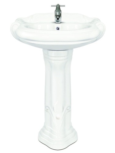 Ceramic Wash Basin with Pedestal - Elegant Glossy Finish, H: 34 Inches x W: 20 Inches, Modern Design