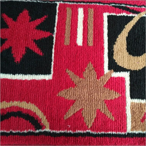Floor Carpet - Polyester, 3x5 ft Geometric Design | Red Color, 0.5 inch Pile Height, Rubber Backing, Lightweight 5 lbs