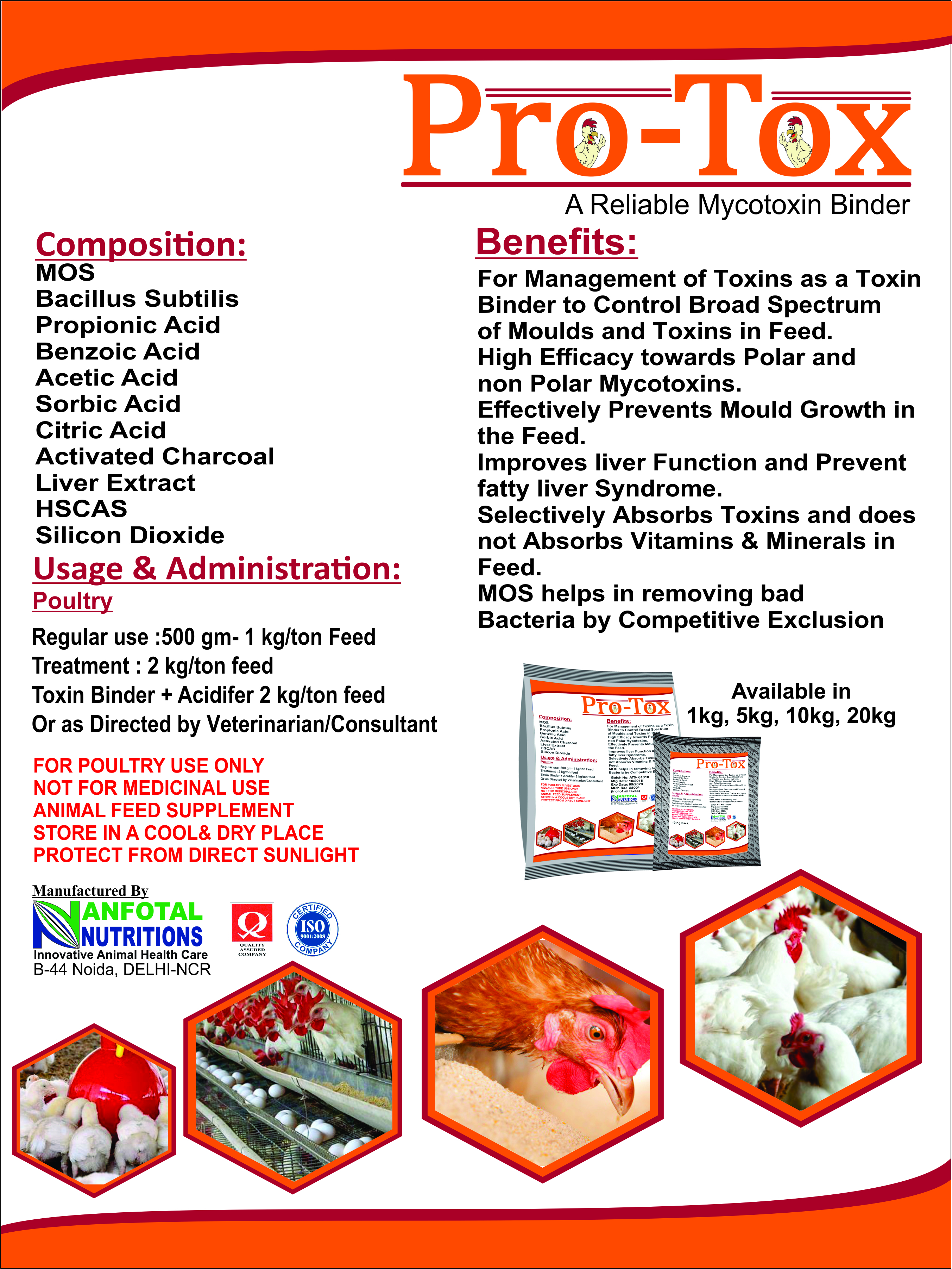 Poultry Feed Toxin Binder (Protox) - Powdered Formula | High Efficacy Mycotoxin Management, No Fragrance, Improves Liver Function