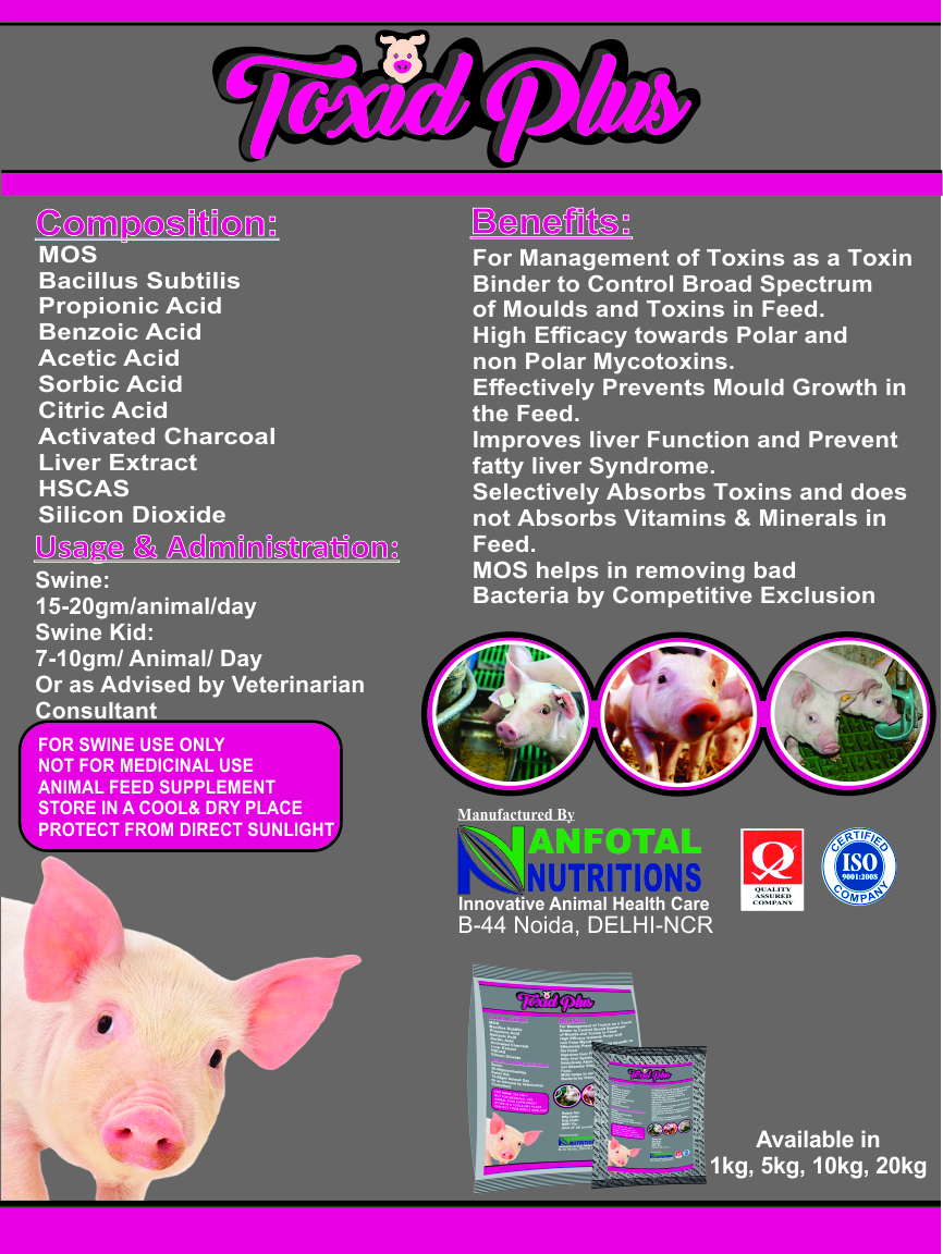 Swine Feed Toxin Binder (Toxid Plus) - Mos, Propionic Acid, Acetic Acid, Liver Extracts, Hscas | Promotes Growth, Health Care, Toxin Management
