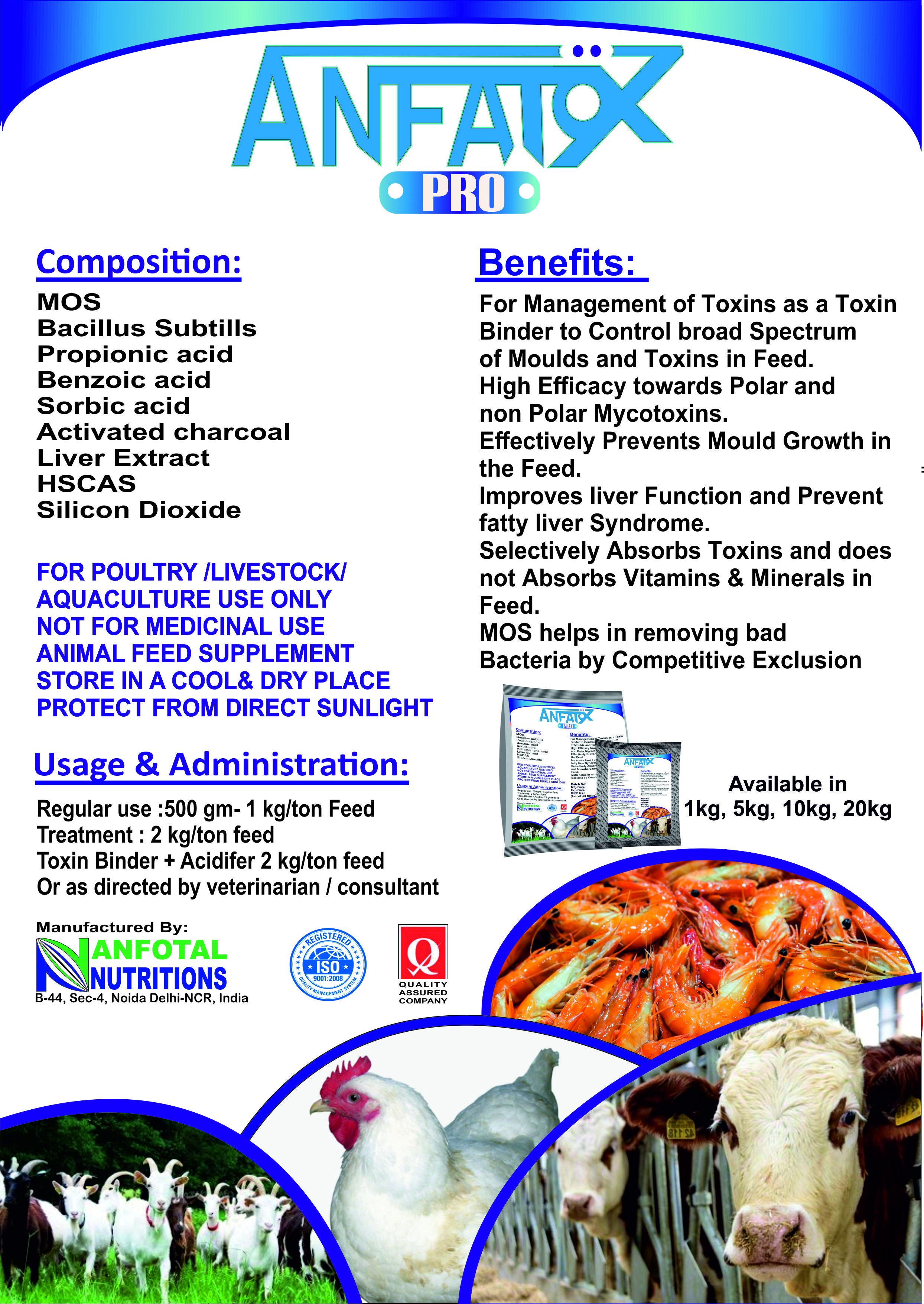 Anfatox Pro - Cattle Feed Toxin Binder, 1kg & 10kg Plastic Pouches | Unique Mos Blend, Promotes Liver Function, Toxin Control