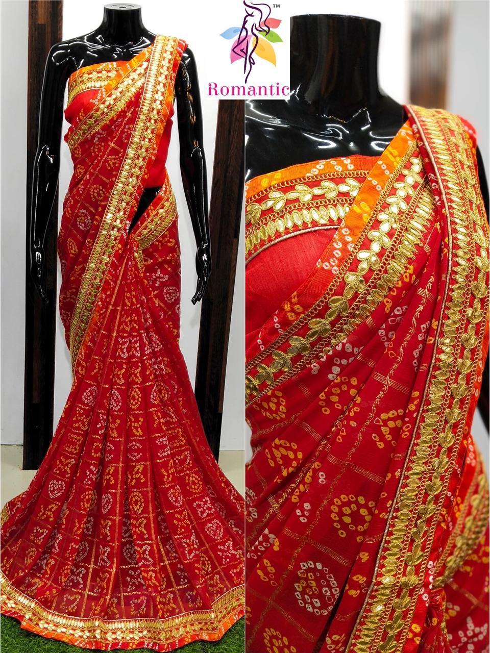 Multi Red Georgette Sarees