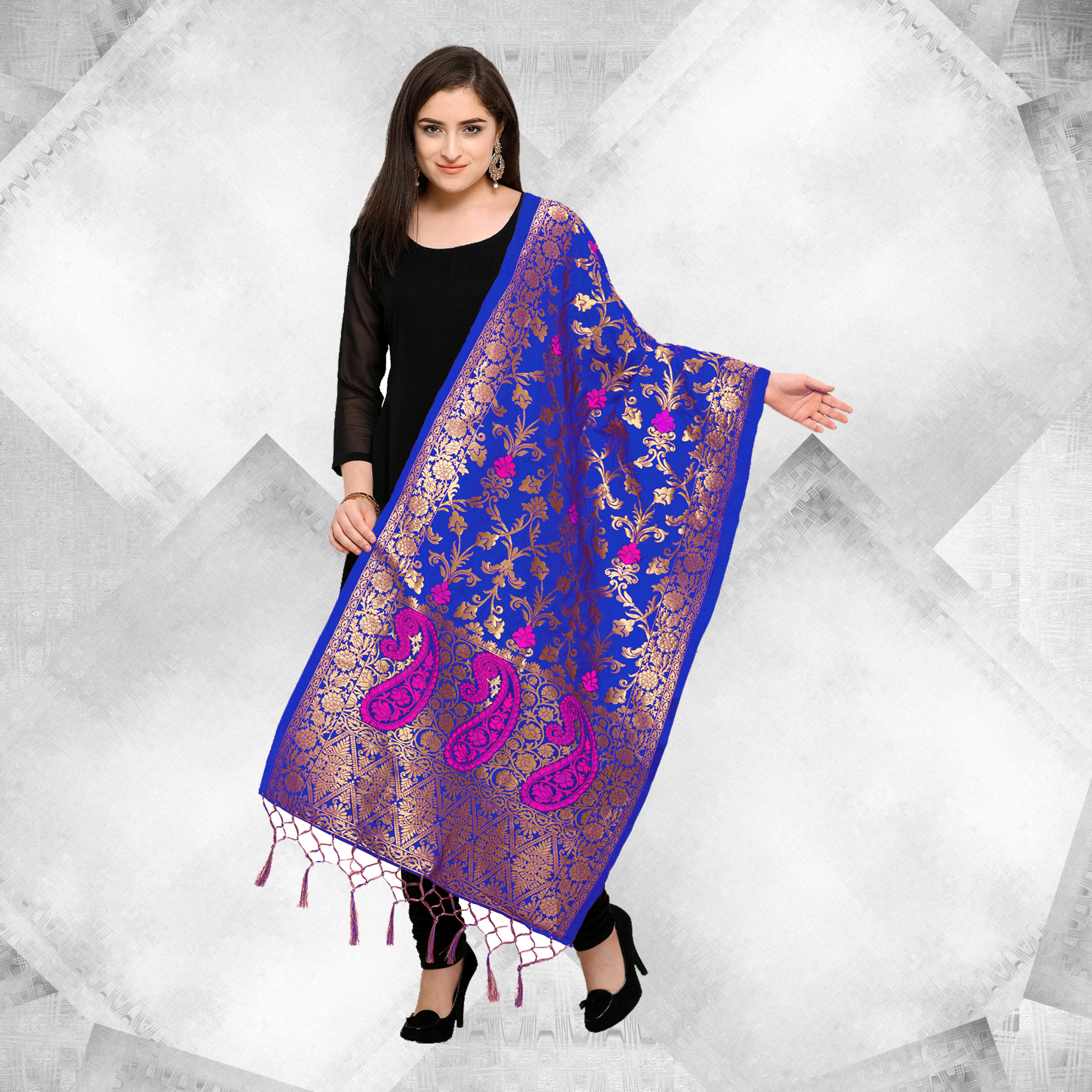 Black And Pink Wedding Dupatta