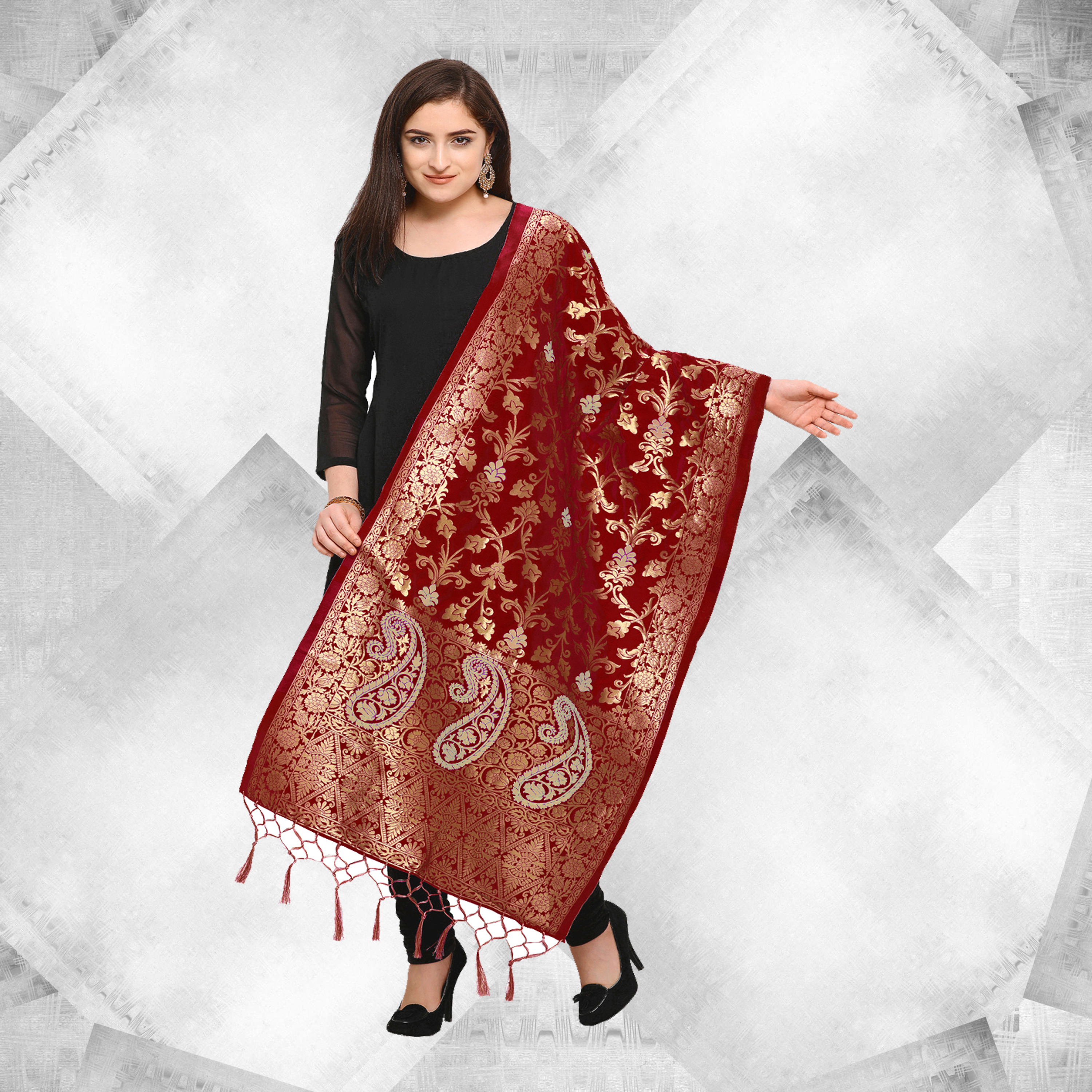Black And Pink Wedding Dupatta