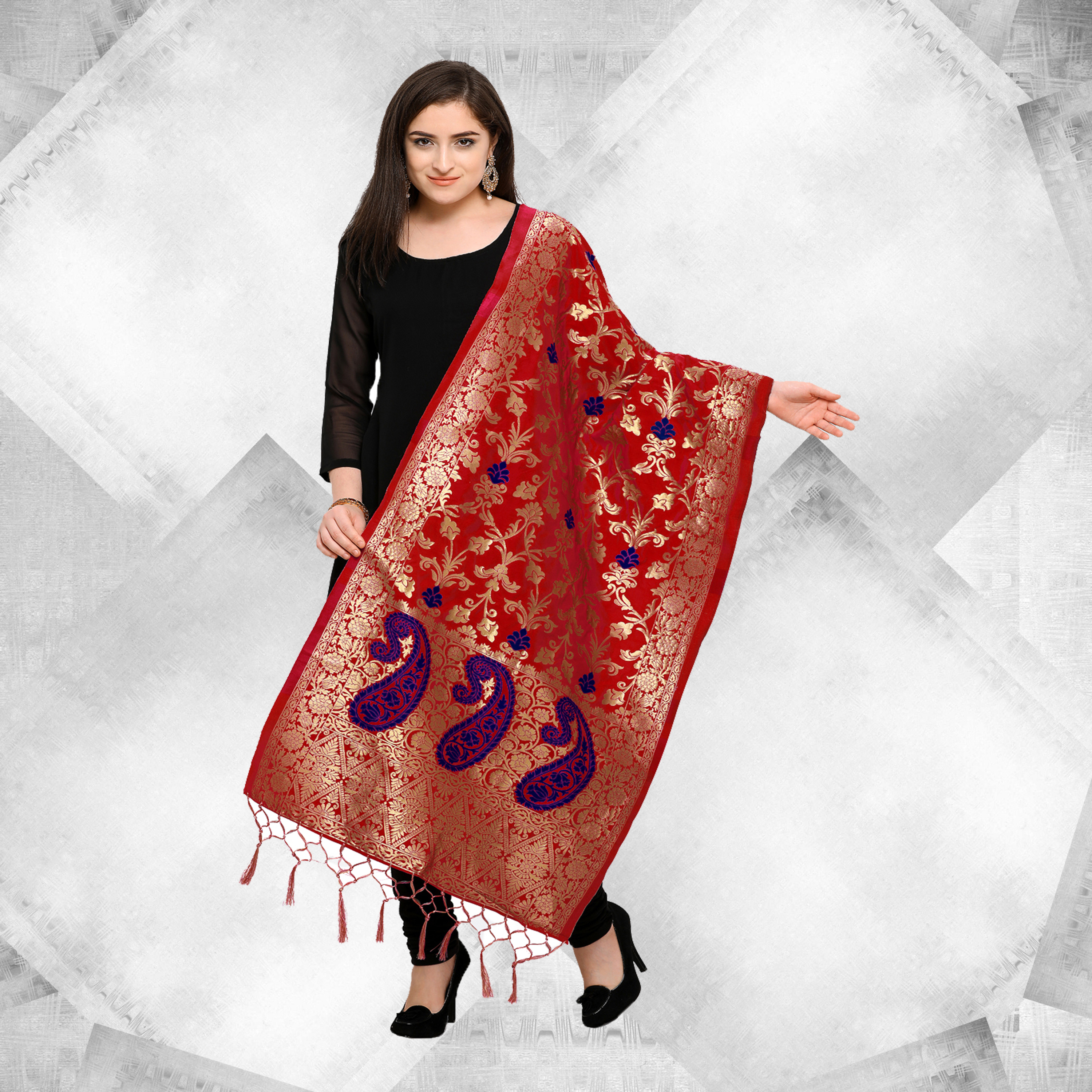 Black And Pink Wedding Dupatta
