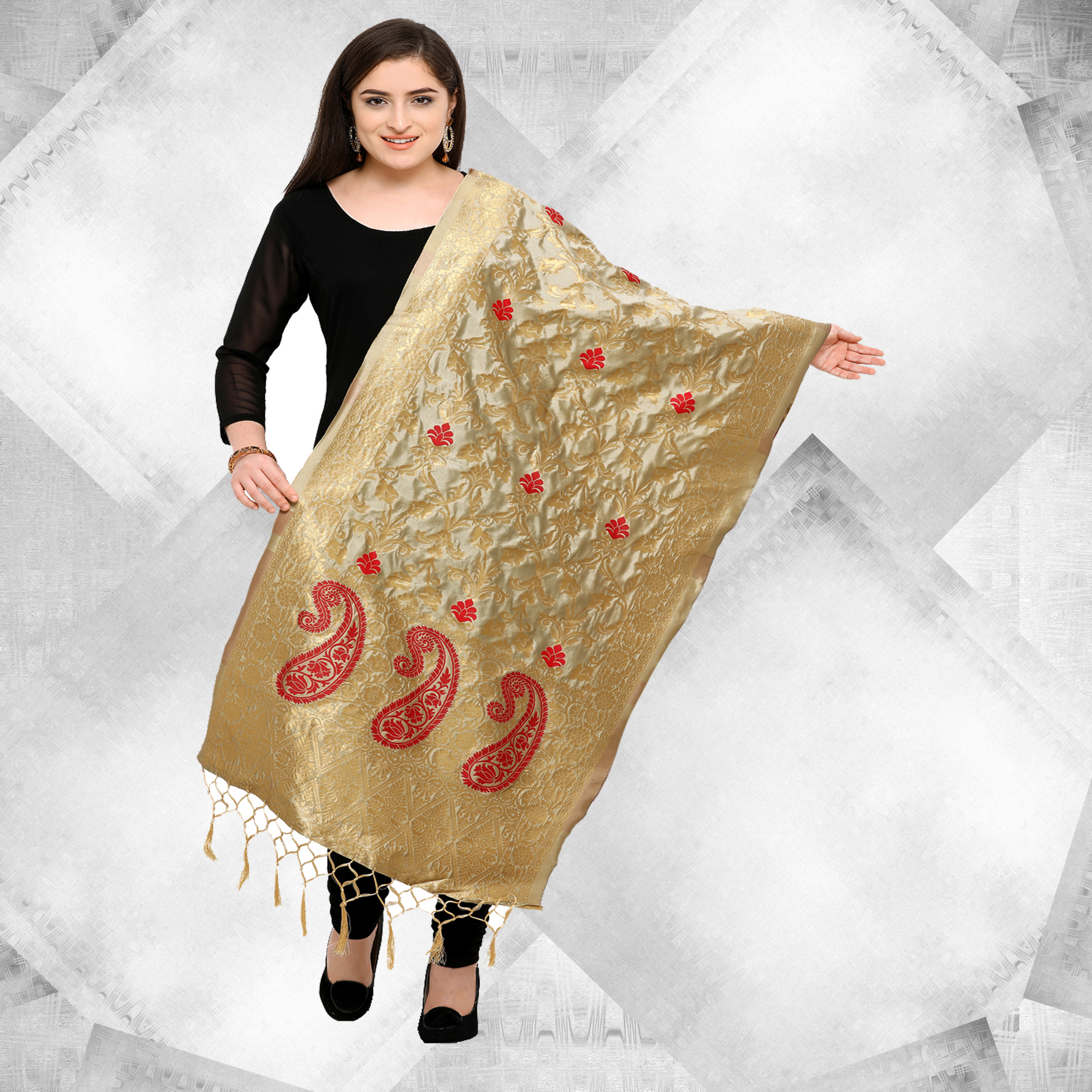 Black And Pink Wedding Dupatta