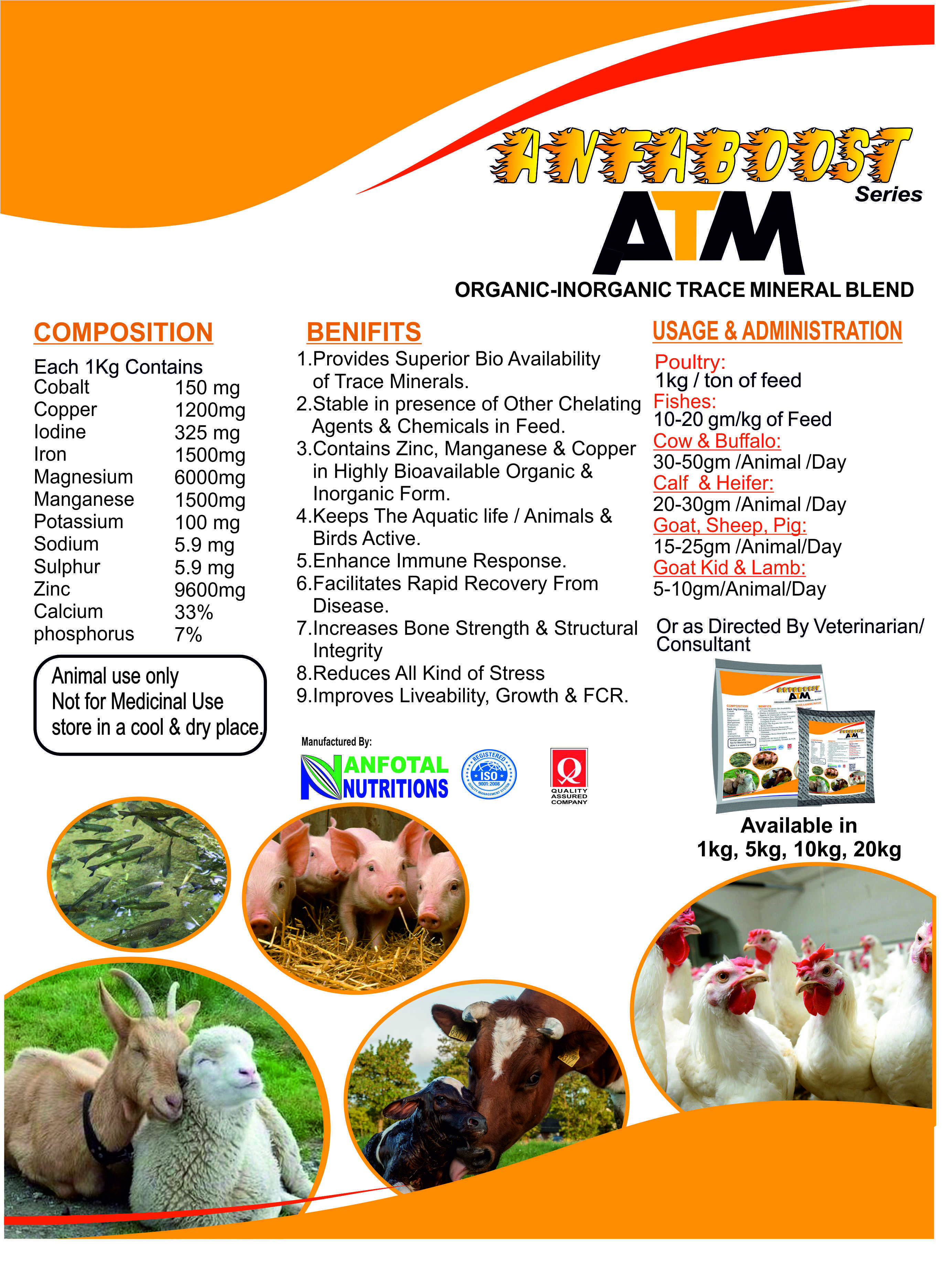 Swine Feed Trace Mineral (Atm) - Powder, 15gm-25gm/animal/day | Organic-inorganic Blend, Supports Bone Strength, Enhances Growth And Bioavailability