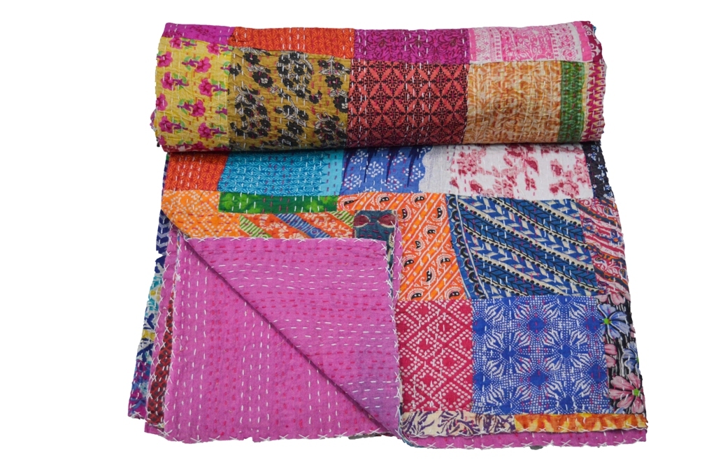 100% Cotton Queen Size Patola Kantha Quilt