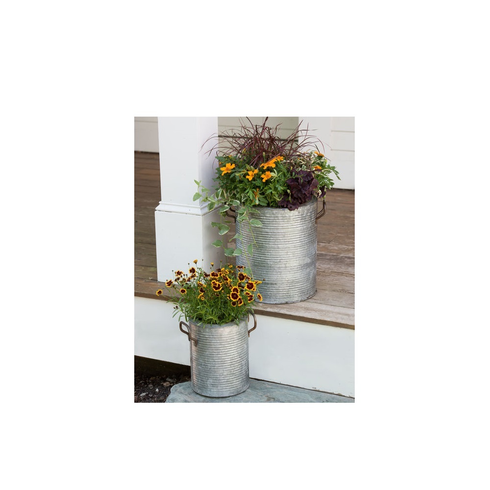 Brown Set Of 3 Metal Planters With Diamond Design For Home Decor