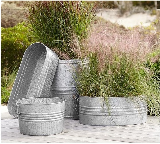 White Eclectic Galvanized Metal Planters