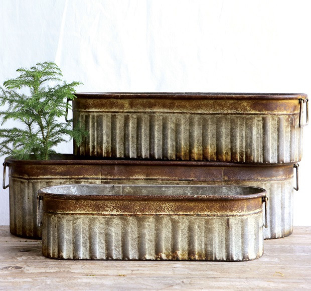 White Eclectic Galvanized Metal Planters