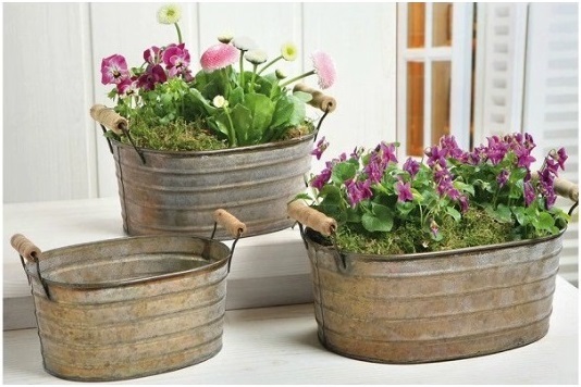 White Eclectic Galvanized Metal Planters