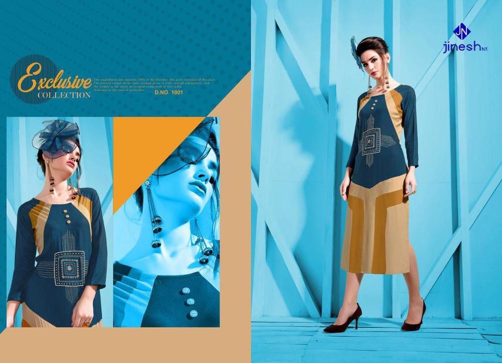Yellow And Green Rayon Fancy Kurtis