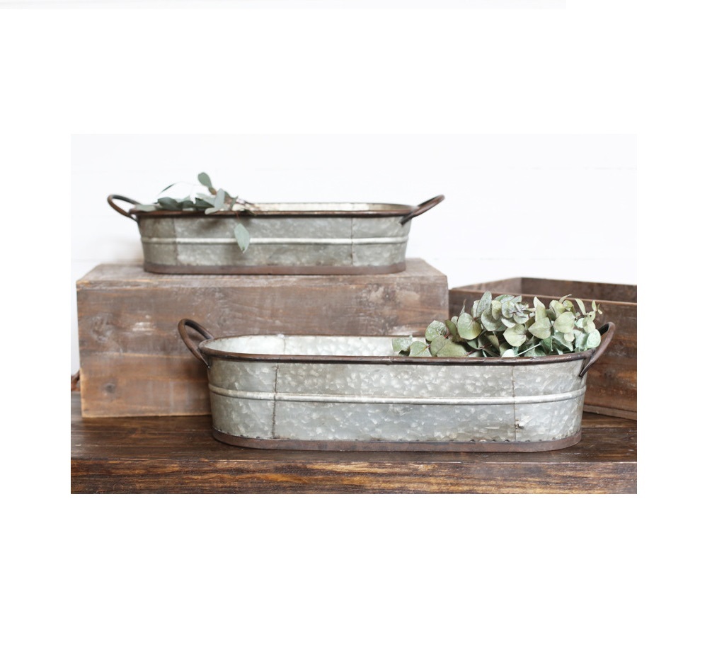 Black Set Of 3 Planters With Wooden Handles