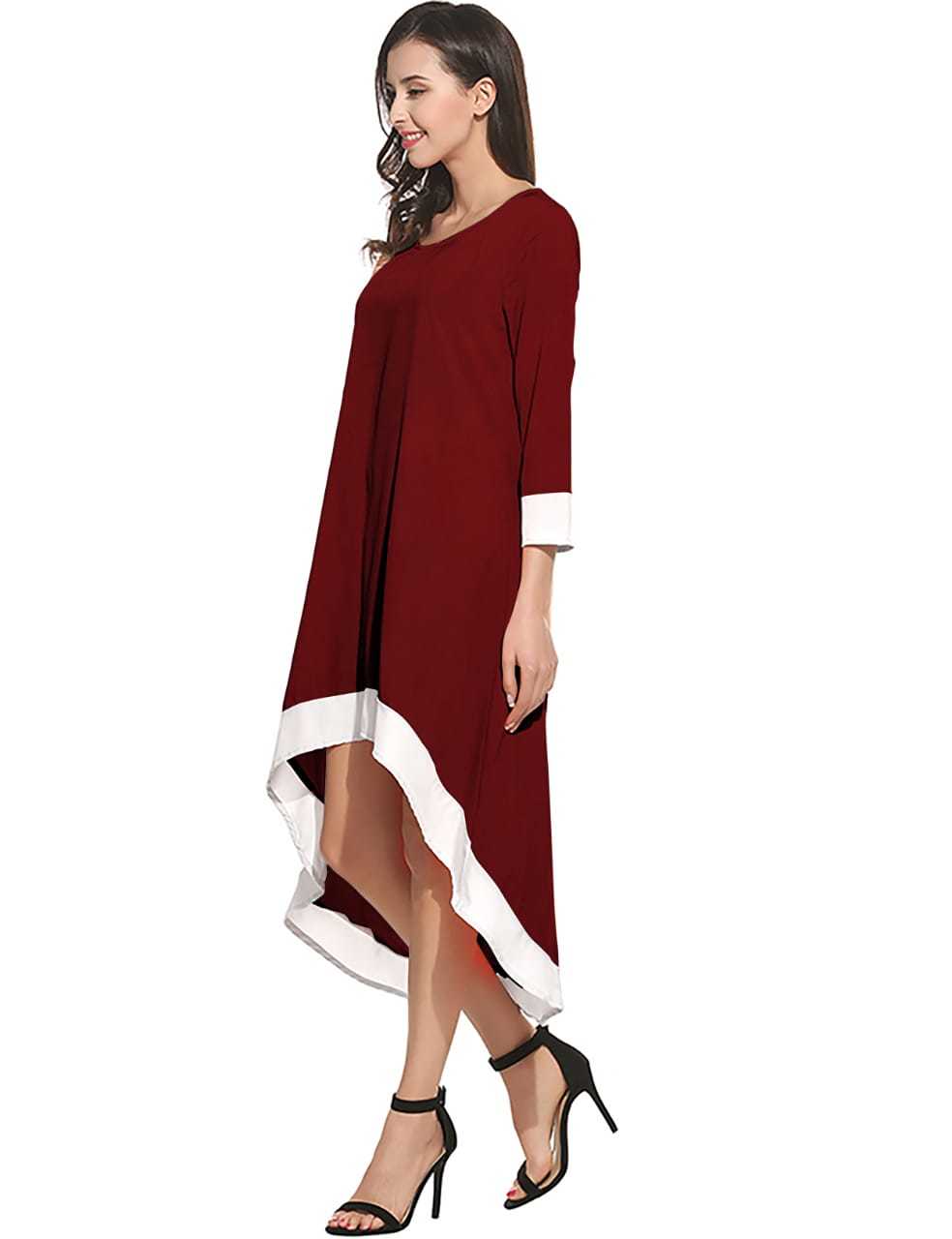 Western Ladies Dress - Crepe, Size M/l/s/xl/xxl, Maroon Color, Front-28 & Back-48 Inch Length, Short Sleeves, Plain Pattern, All Season, No Fade & Washable