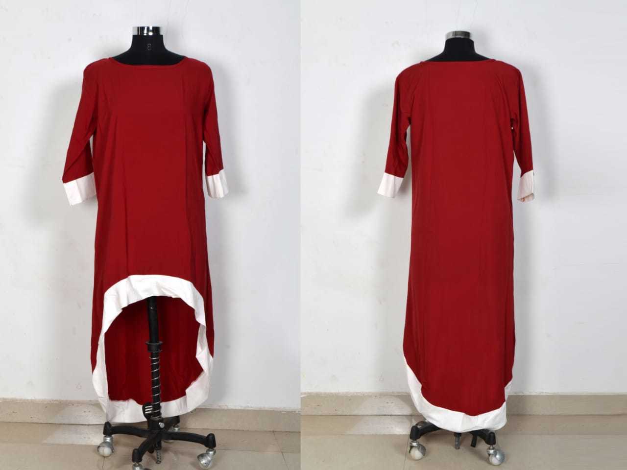 Western Ladies Dress - Crepe, Size M/l/s/xl/xxl, Maroon Color, Front-28 & Back-48 Inch Length, Short Sleeves, Plain Pattern, All Season, No Fade & Washable