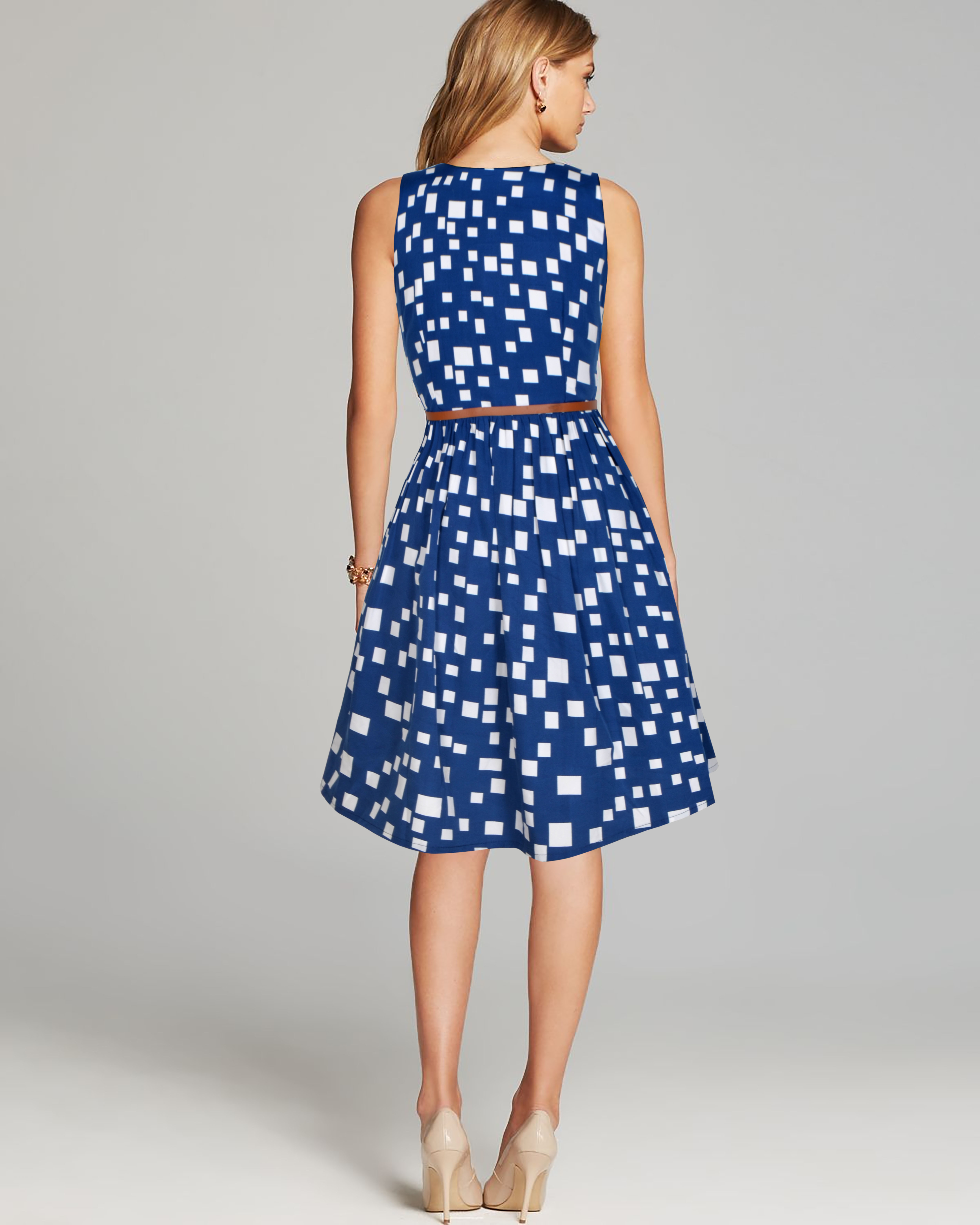 Blue One Piece Dress - Crepe Fabric, Length 36-37 Inch | Trendy Printed Design, Sleeveless, Washable, No Fade, Available In Sizes S-xxl
