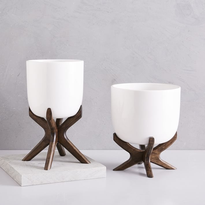 White & Brass Eden Cross Base Tabletop Planters