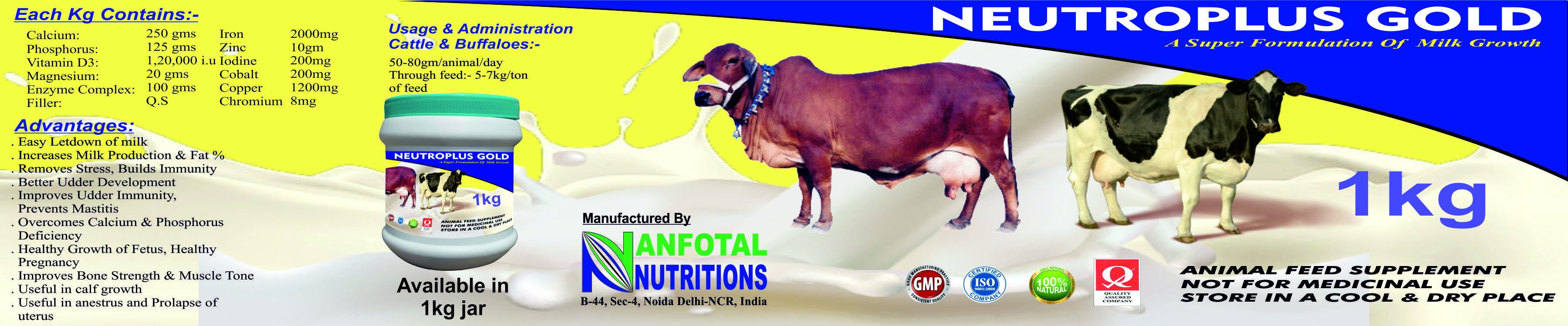 Neutro Plus Gold - Milk Enhancer Powder 1kg | Boosts Milk Production, Enhances Fat Content, Supports Udder Health, Builds Immunity
