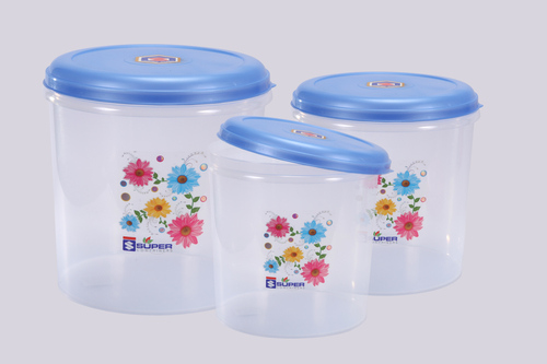 Plastic Container C - Thru Set (3 Pcs, 5L, 7L, 10L) | Soft Plastic, White & Blue, Versatile Storage Solutions
