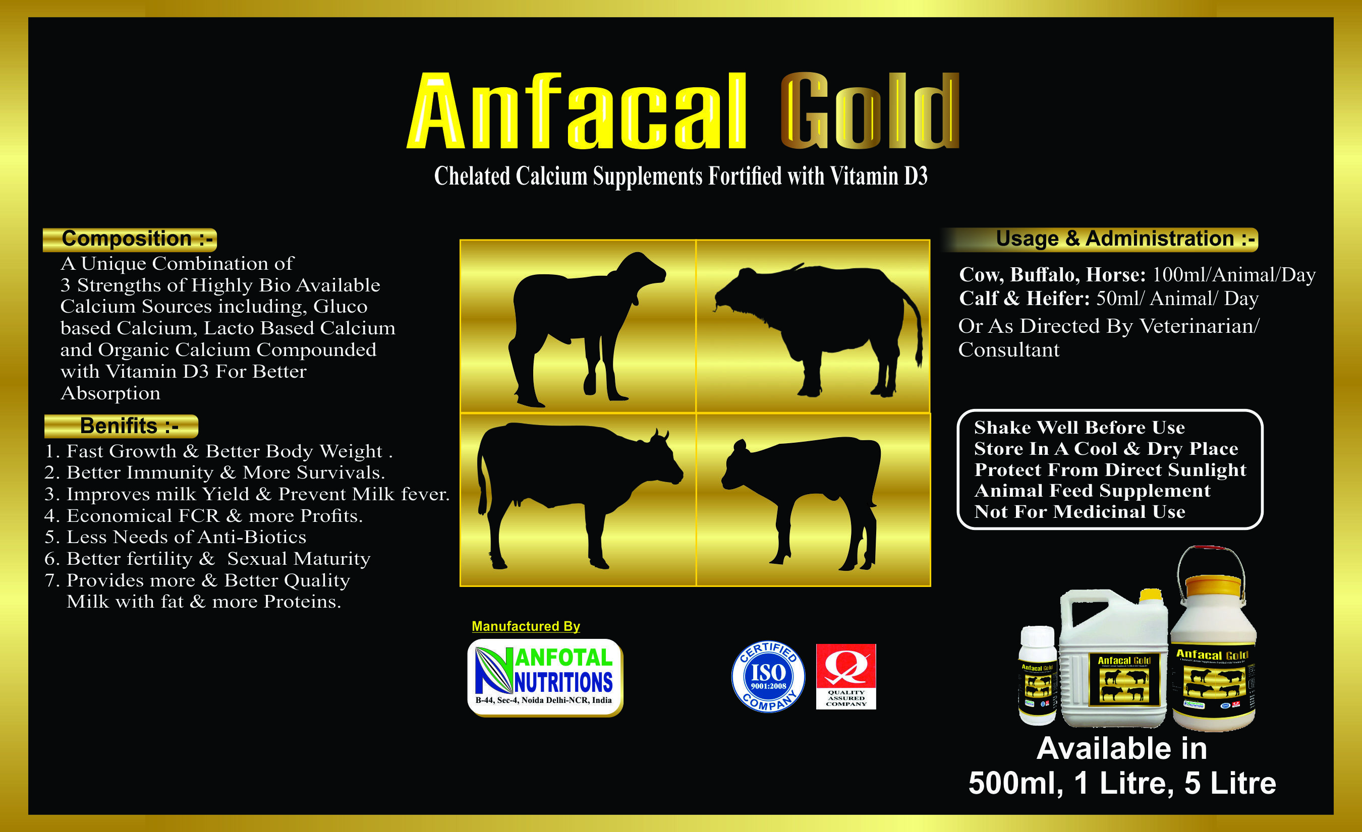 Chelated Calcium Supplement With Vitamins For Cattles - Bioavailable Calcium Sources With Vitamin D3, Enhanced Immunity & Milk Production