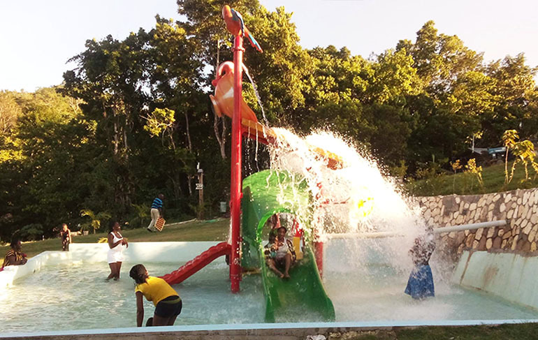 Kids Water Fun System - Premium Frp And Steel | 2 Colorful Slides, Rotating Wheel, Water Bucket, Splash Roof, And Water Spraying Nozzles