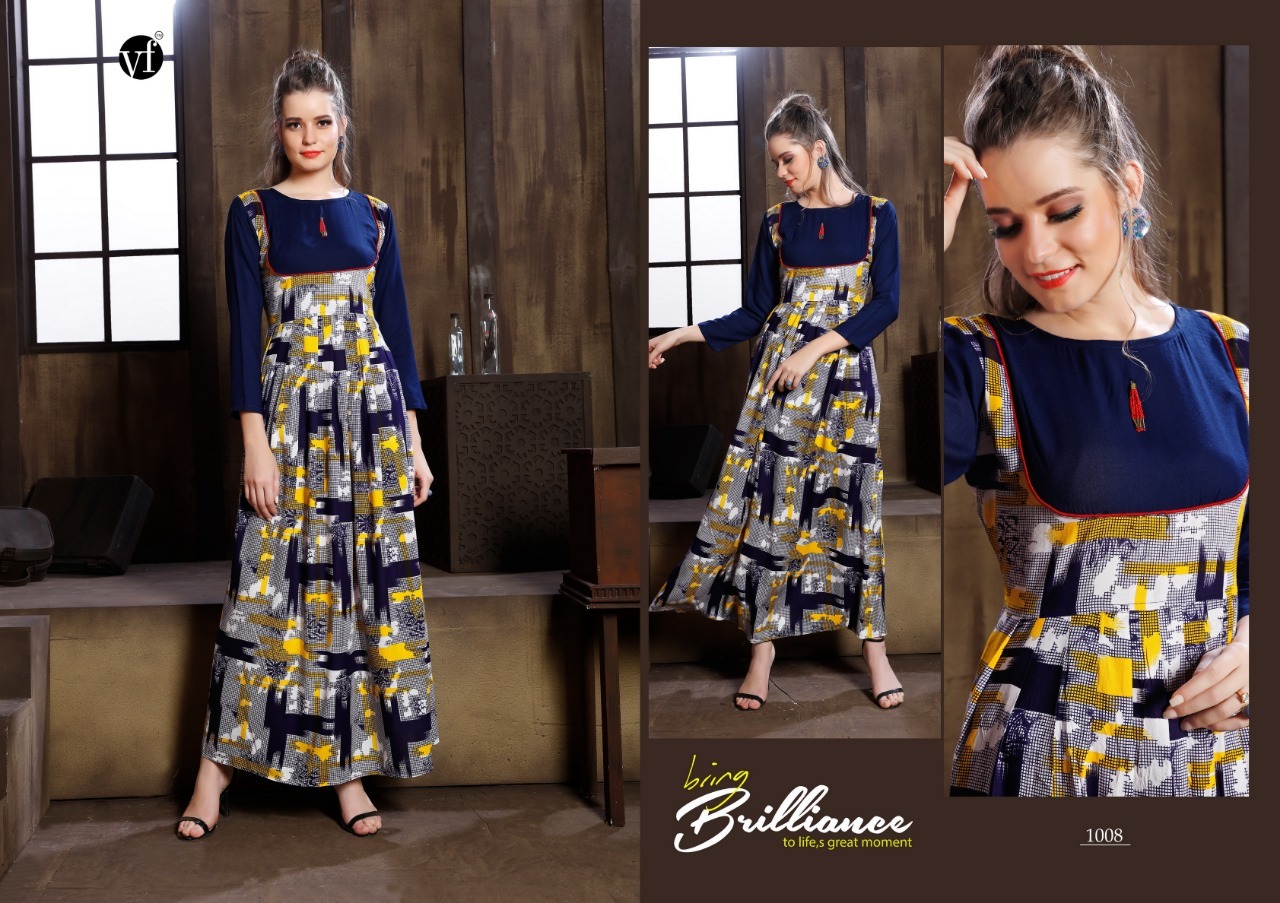 6 Colors Stylish Long Printed Kurtis