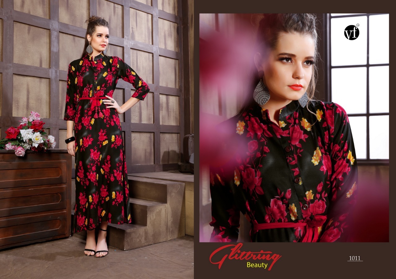 6 Colors Stylish Long Printed Kurtis