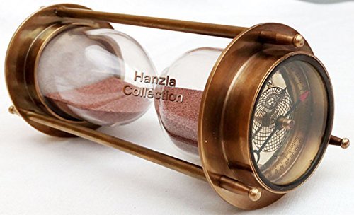 7 Inch Nautical Brass Sand Timer Hourglass With Maritime Brass Compass Table Decorative