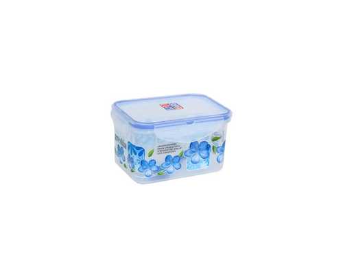 White & Blue 0.8 Ltr Plastic Super Lock Printed Rectangle Container