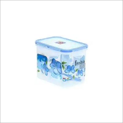 White & Blue 1.1 Ltr. Plastic Super Lock Printed Rectangle Container