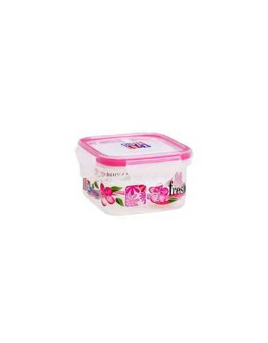 Plastic Super Lock Printed Square Container - 400 Ml, Rigid Plastic Material, White & Pink Color, 5-15 Inch Size