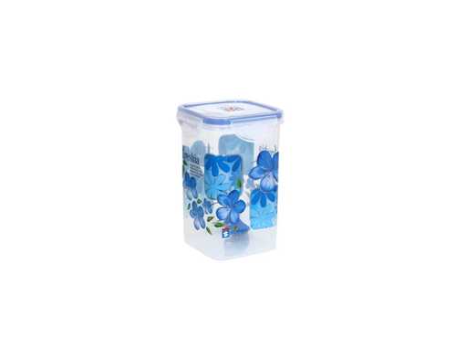 White & Blue 1 Ltr. Plastic Super Lock Printed Square Container