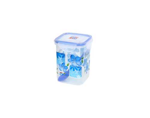 White & Blue 1.2 Ltr. Plastic Super Lock Printed Square Container