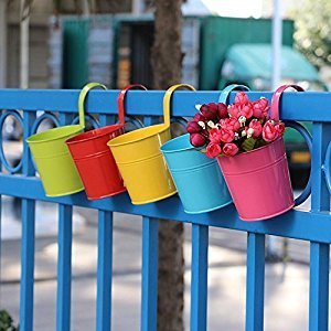 Multi-color Metal Hanging Round Railing Planter Set Of 10pcs