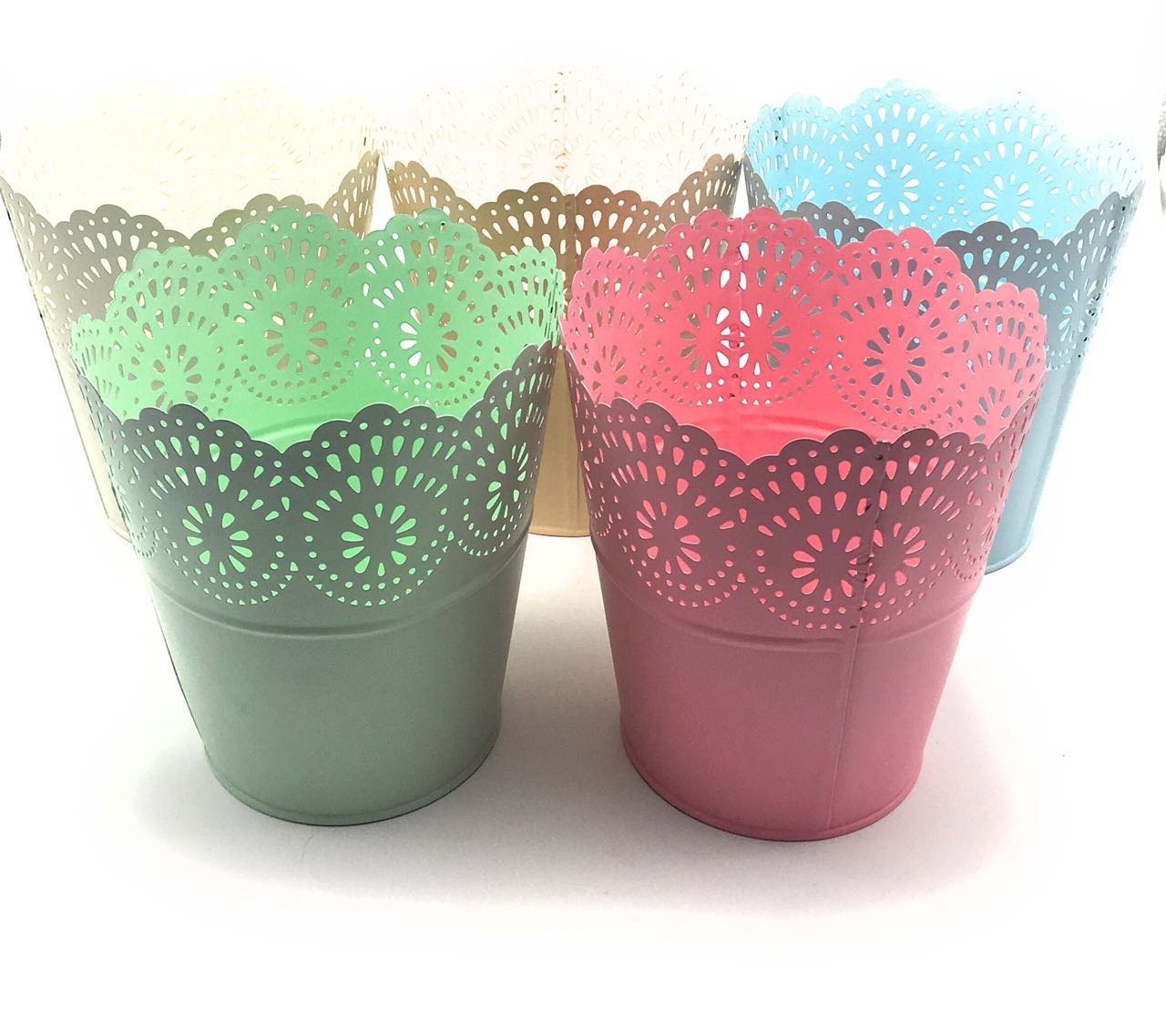 Multi-color Metal Colorful Half Lace Bucket For Flower Pots