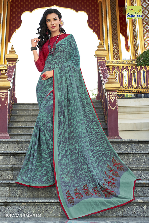 Casual Printed Saree - Georgette Fabric 5.5 Mtrs, Jacquard Blouse 0.8 Mtrs, Color: Black, Bollywood Style, Suitable For Spring, Summer, Winter