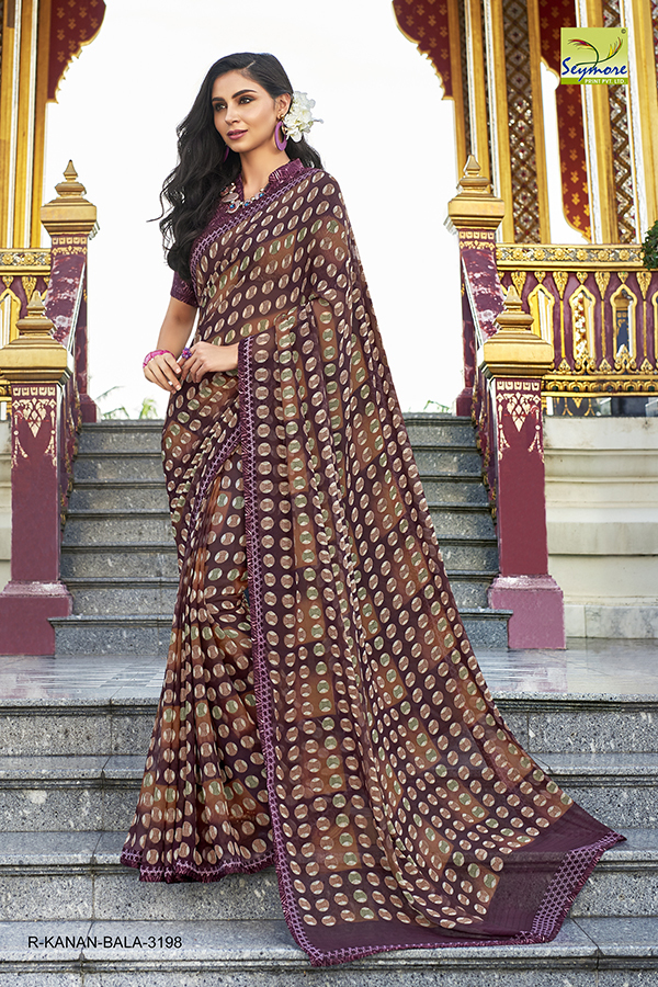 Casual Printed Saree - Georgette Fabric 5.5 Mtrs, Jacquard Blouse 0.8 Mtrs, Color: Black, Bollywood Style, Suitable For Spring, Summer, Winter