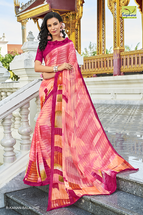 Casual Printed Saree - Georgette Fabric 5.5 Mtrs, Jacquard Blouse 0.8 Mtrs, Color: Black, Bollywood Style, Suitable For Spring, Summer, Winter