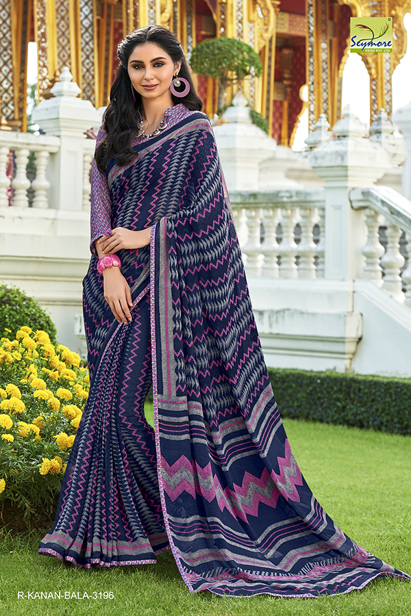 Casual Printed Saree - Georgette Fabric 5.5 Mtrs, Jacquard Blouse 0.8 Mtrs, Color: Black, Bollywood Style, Suitable For Spring, Summer, Winter