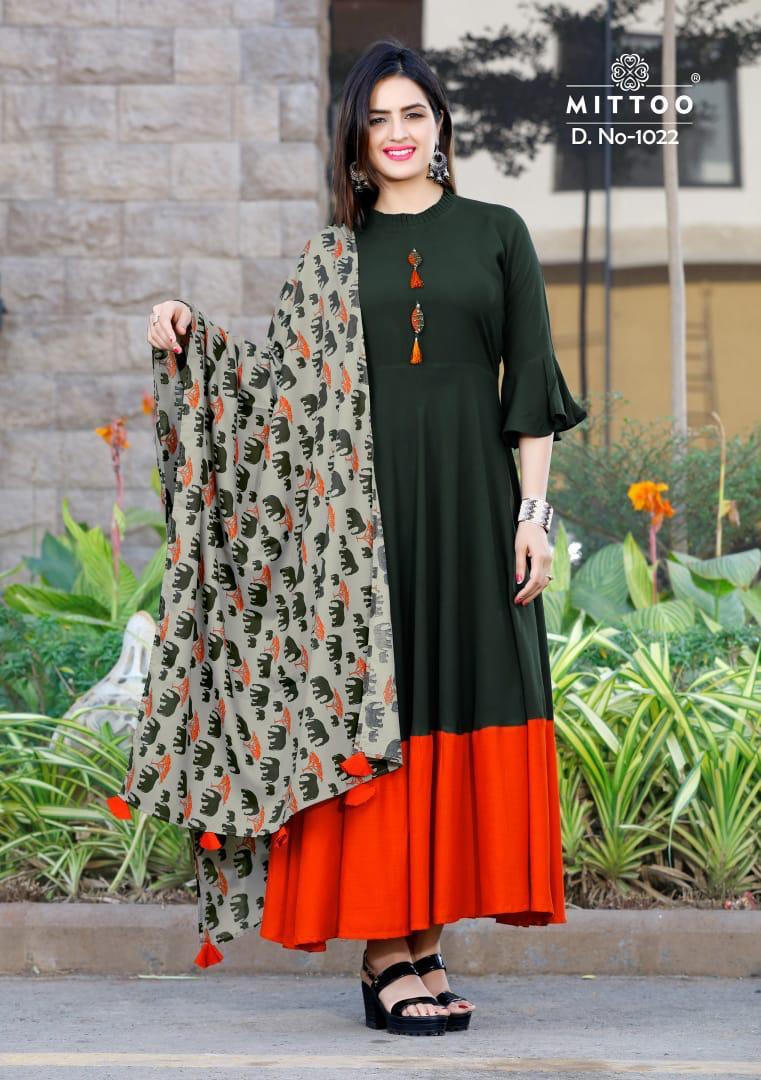 Mittoo Odhani Designer Kurti Set - Rayon & Chanderi Fabric With Printed Duppata, 3/4 Sleeve Style, Available In M-xxxl Sizes, Perfect For Winter Wear