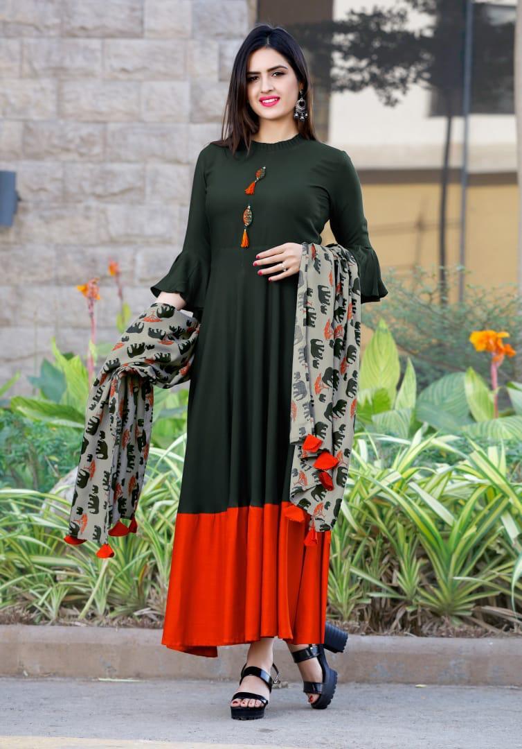 Mittoo Odhani Designer Kurti Set - Rayon & Chanderi Fabric With Printed Duppata, 3/4 Sleeve Style, Available In M-xxxl Sizes, Perfect For Winter Wear