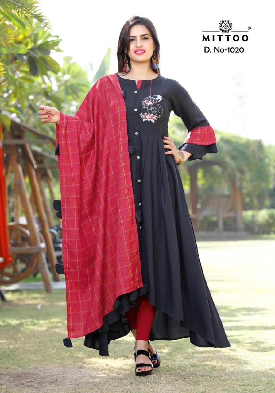 Mittoo Odhani Designer Kurti Set - Rayon & Chanderi Fabric With Printed Duppata, 3/4 Sleeve Style, Available In M-xxxl Sizes, Perfect For Winter Wear