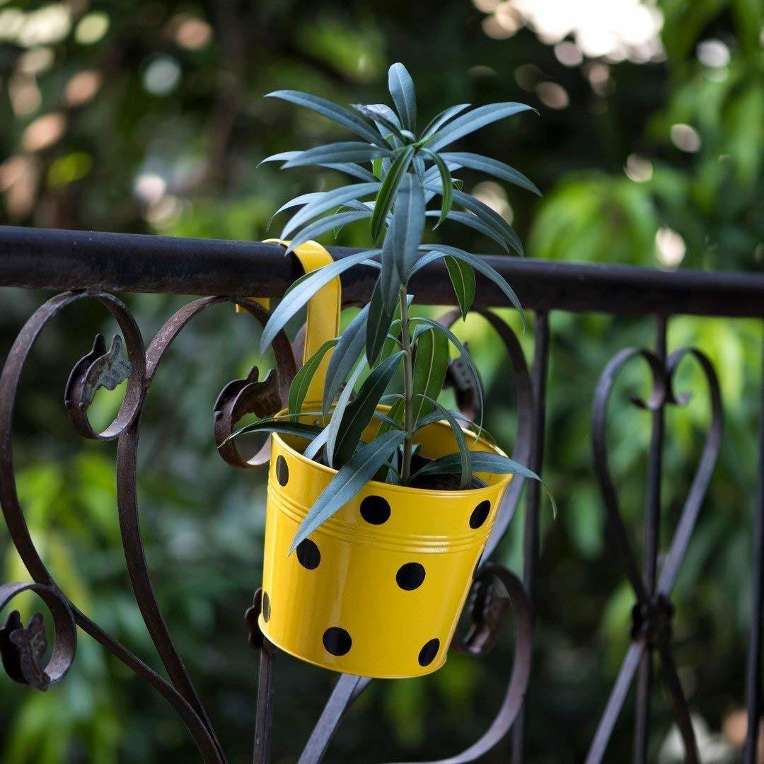 Mixed Color Galvanized Metal Hanging Round Railing Planter Set