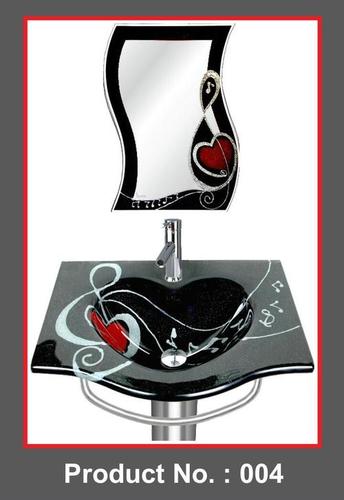 Glass Wash Basin - 18x24 Inches , Black Glass Wall Mounted Design | Durable One-Piece Structure, Designer Heart Shape Aesthetic
