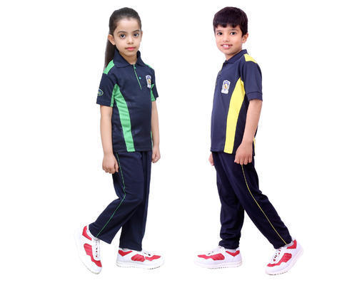 School Sports Uniform - Cotton Fabric, Available In All Sizes | Classic O-neck Collar, Sweat Absorbent, Unisex Design With School Logo Patch